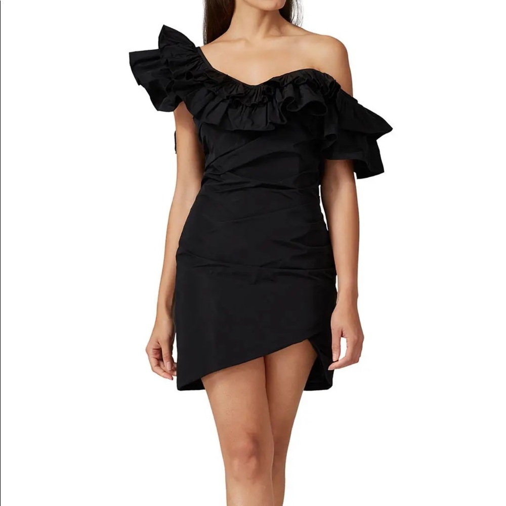 ALEXIS *Benicia* black dramatic off shoulder cocktail party 80s Y2K dress